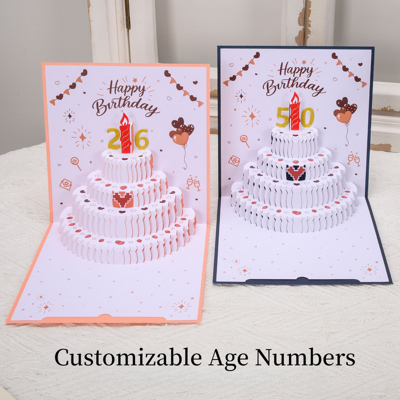 4-Pack - DIY Heart-Shaped Cake 3D Pop-Up Birthday Cards, Two-Color Paper Cut Foldable Greeting Cards - Red — image 2