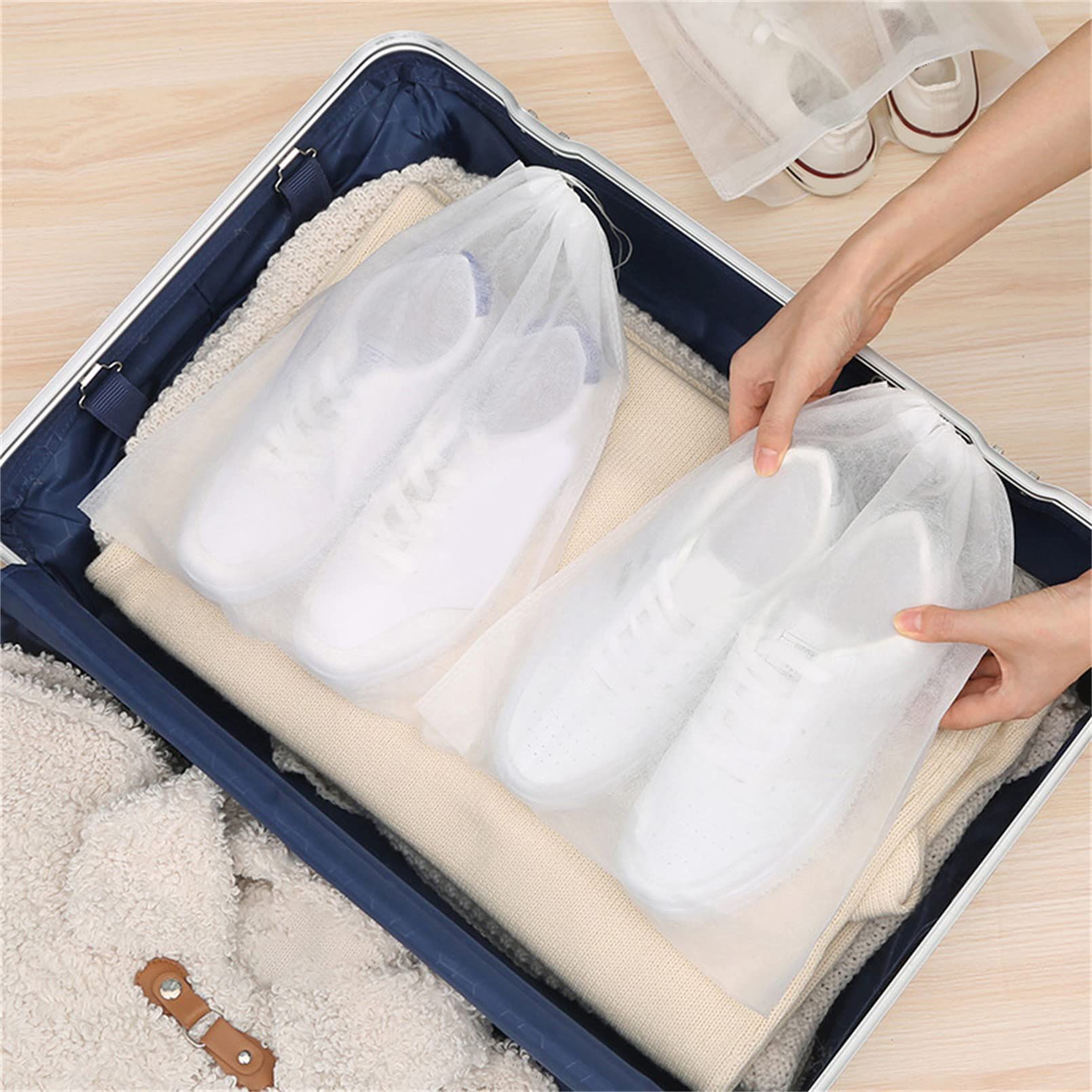 Shoes Laundry Bag 10Pcs Shoe Dust Covers Non-Woven Dustproof Drawstring Clear Storage Bag Travel Pouch Shoe Drying Bags — image 5