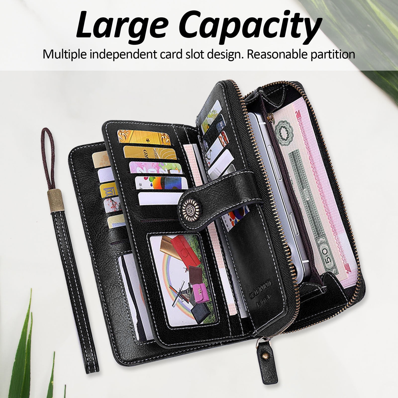 Leather Wallet Women Rfid Blocking Large Capacity, Zip Around Long Wallet - Pu Phone Clutch Purse, Trifold Ladies Wallets Coins Zipper Pocket with Id Window — image 4