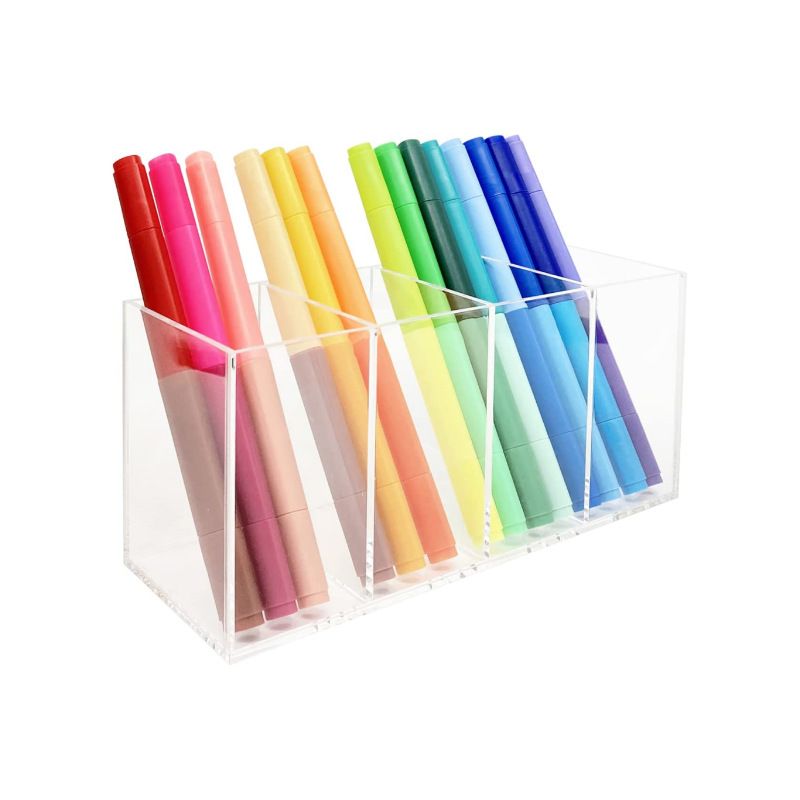 Acrylic pen holder with 4 compartments, transparent pencil storage cup, used for storing desktop office accessorie — image 2