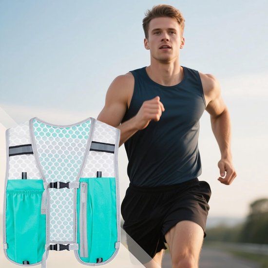 Reflective Running Hydration Vest With Phone Holder And Bladder Pocket, Turquoise Gray, 2 L — image 4