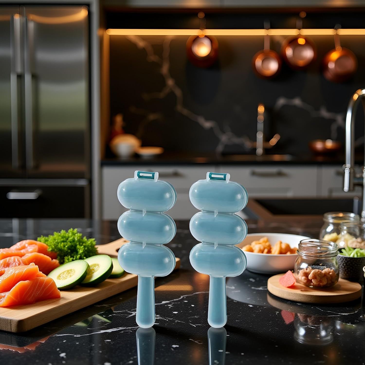 2 Pcs Blue Rice Ball Maker Shake Lunch Maker Mould Rice Ball Shaker Rice Ball Mold Rice Ball Shaped Kitchen Tools Home DIY Making Kit Sushi Plates, DIY Sushi โ image 2