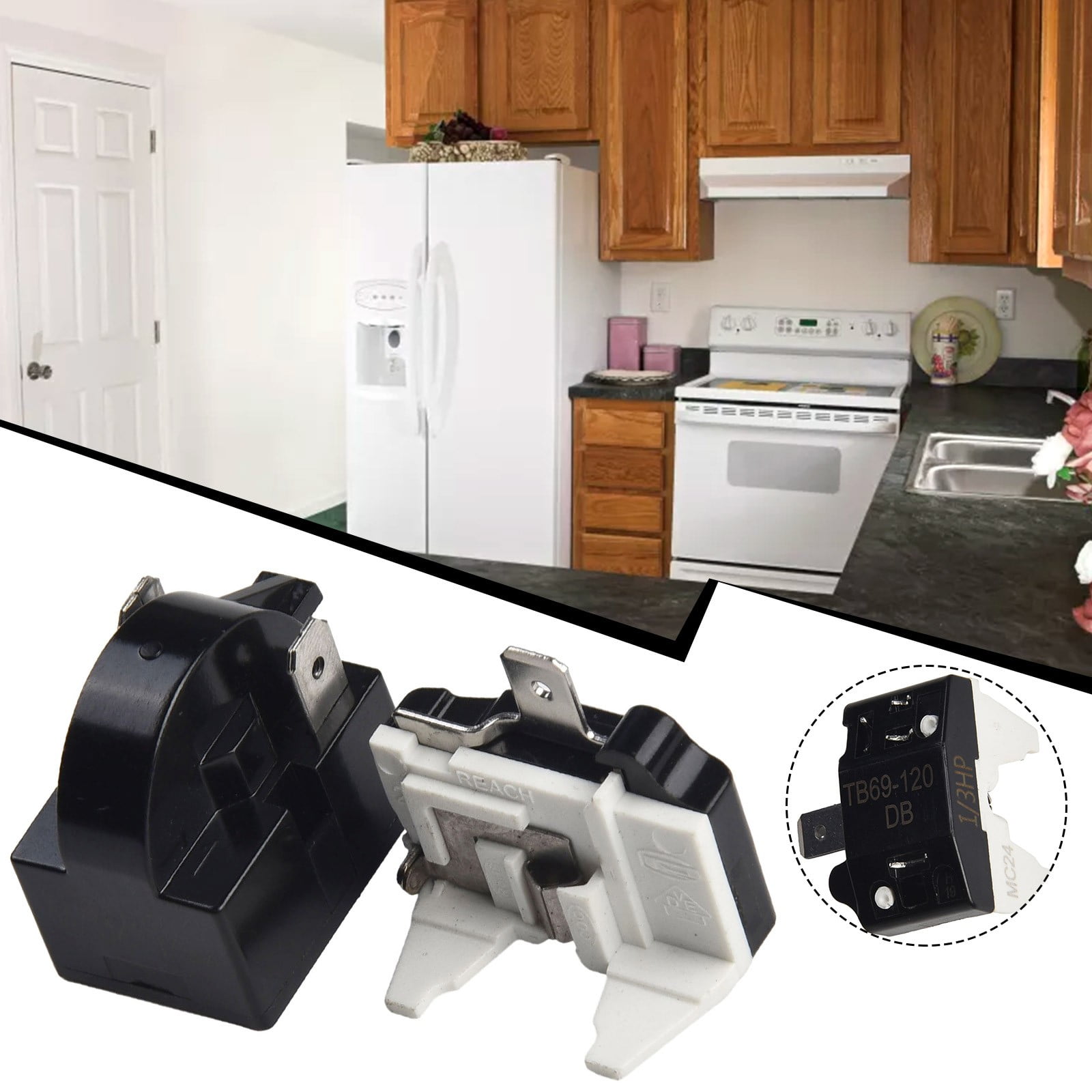 1 Set Refrigerator Ptc Starter Relay Replacement Compressor Overload Protector For Mini Fridges Coolers Easy To Install 2pin-12ohm+1/3HP — image 3