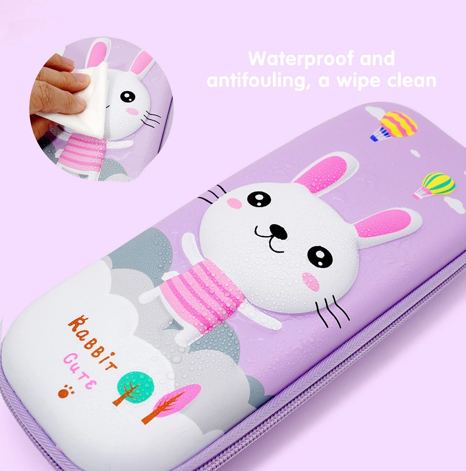 Cute Pencil Case for Girls 3D Cartoon Storage Pouch Pen Holder for School Kids Children's Student Stationery Box Rabbit Purple — image 4