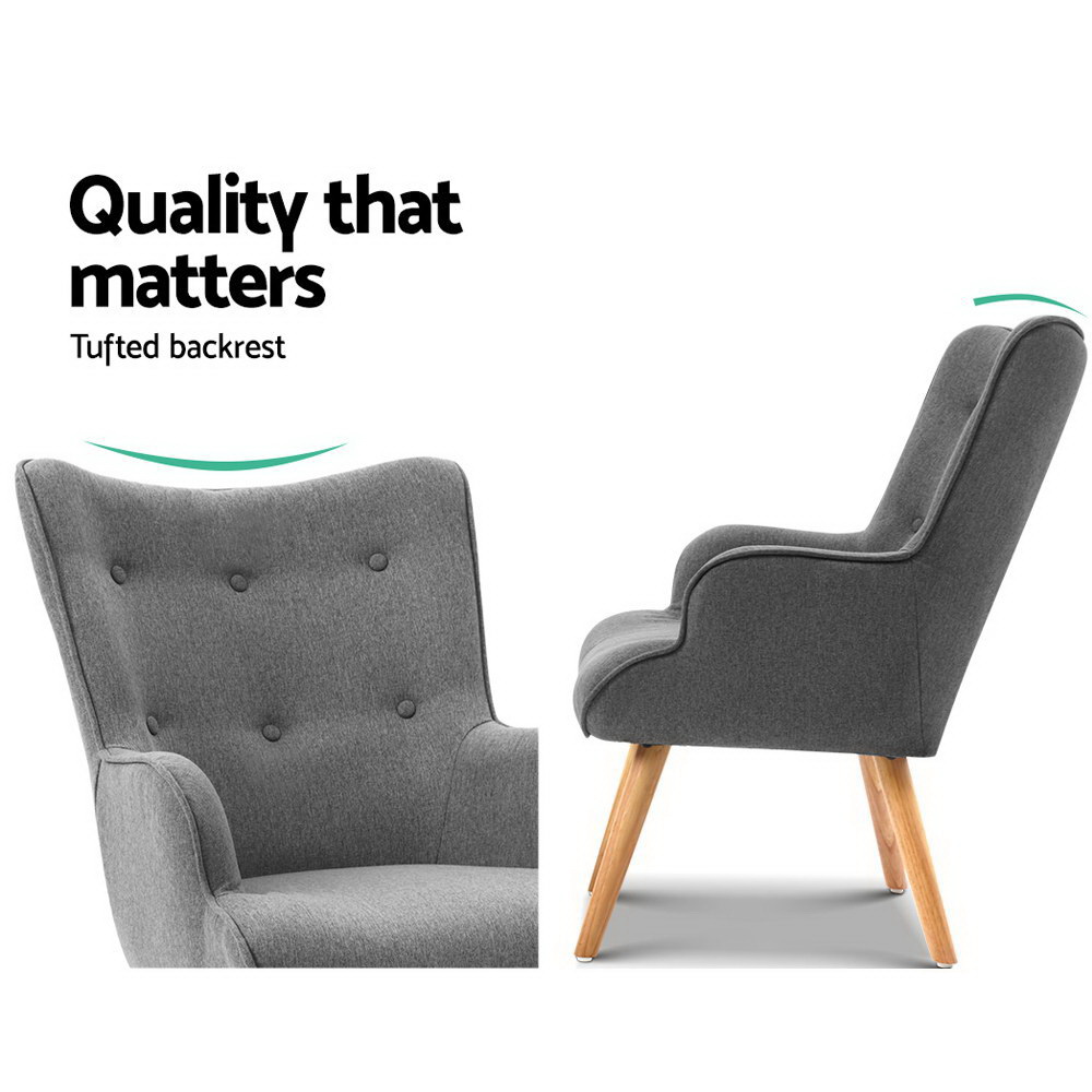 Artiss Armchair Set with Ottoman Grey Lansar โ image 3