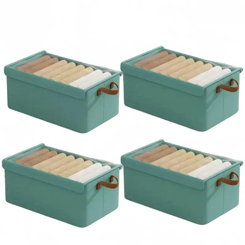 4pcs Foldable Clothes Storage Box Organizer Fabric Storage Box for Organization - Green