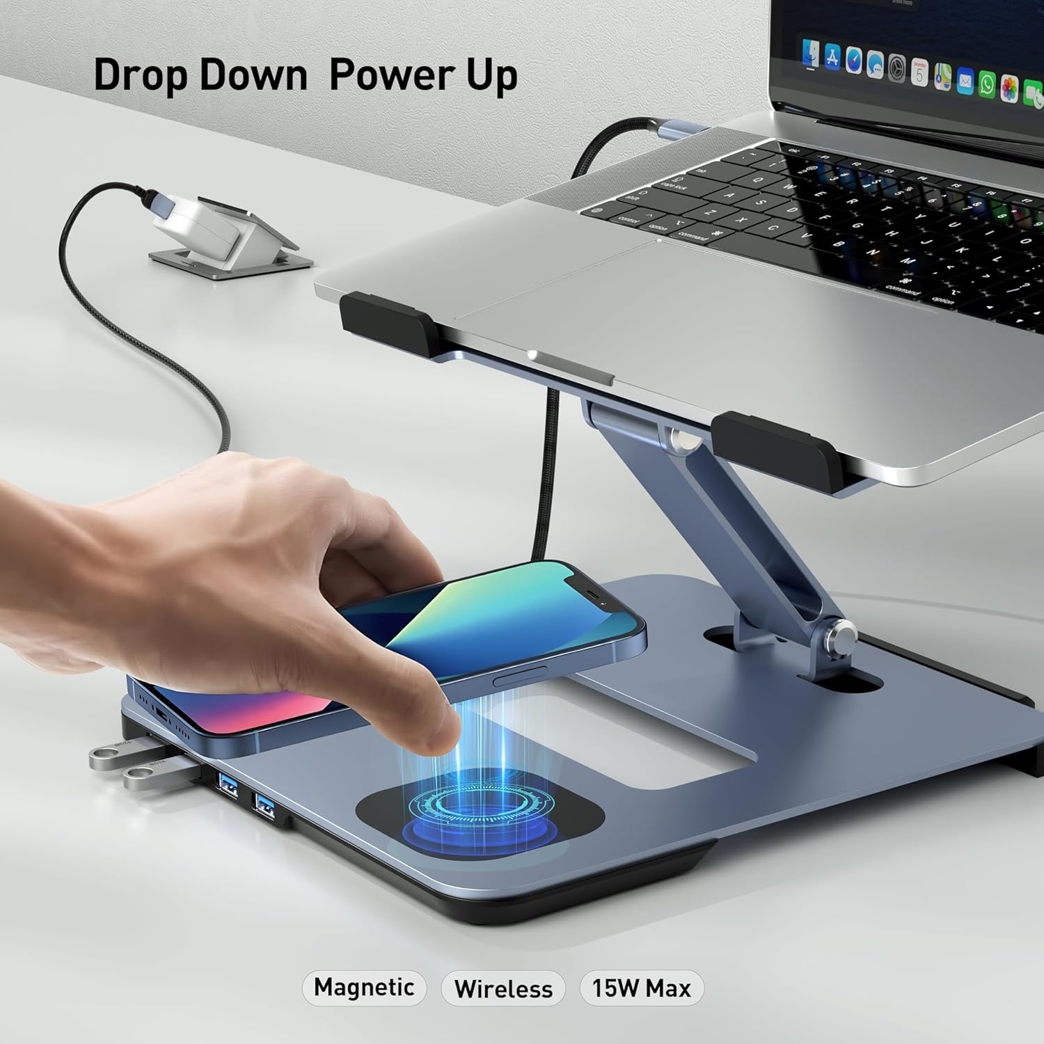 BENFEI 000366GY Laptop Stand with USB C Hub, Multi Function With USB and KVM Switch and 15W Wireless Charger โ image 5