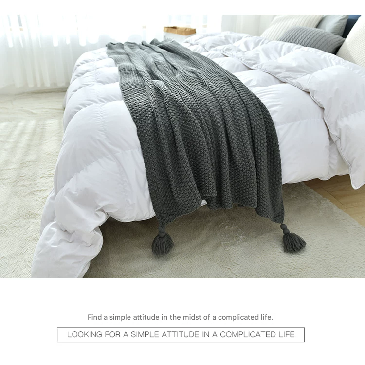Khaki 150 × 200cm Nordic Style Tassel Knit Throw Blanket - Soft Polyester Sofa Blanket with Pineapple Texture - Breathable & Lightweight for Office, Couch — image 4
