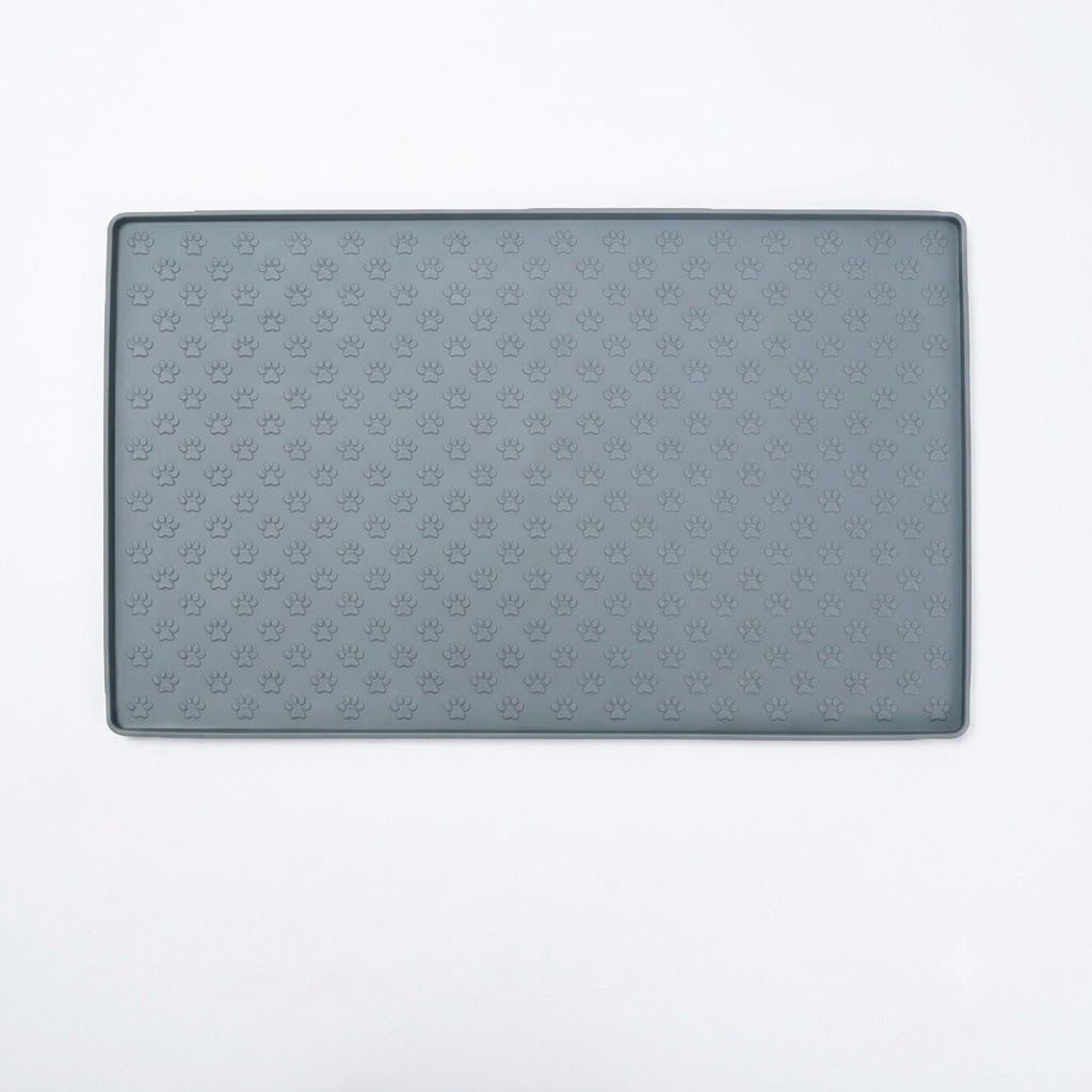 Whimsical Paw Print Silicone Pet Feeding Mat – Waterproof Non-Slip Cat and Dog Food Bowl Tray with Raised Edge, Keeps Floors Dry and Tidy During Mealtime