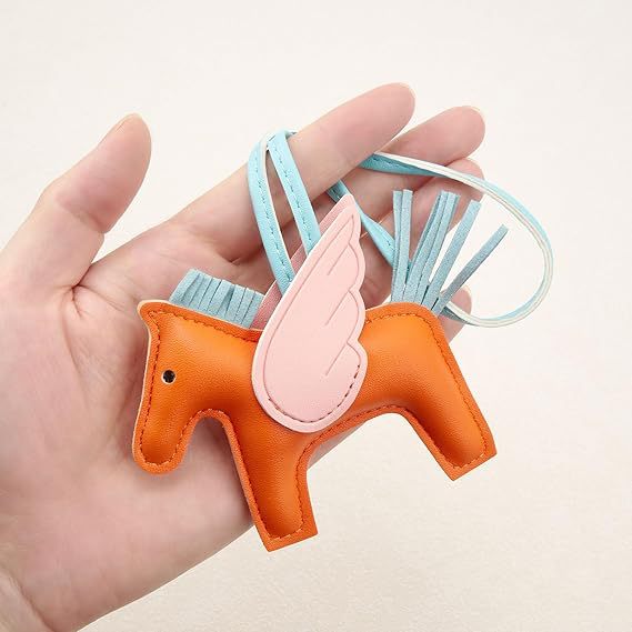 Orange PU Leather Pegasus Keychain – Cute Flying Horse Pendant with Wings and Rope, 3-Pack — image 5