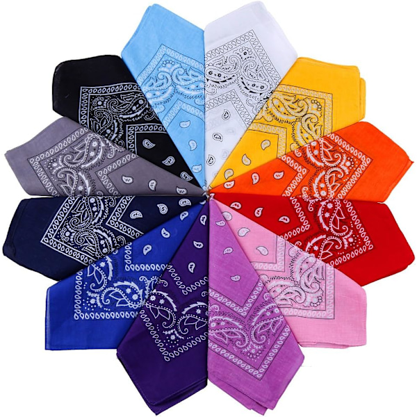 12 Pack Bandana Scarf 54 × 54cm Unisex Handkerchief 12 Colors