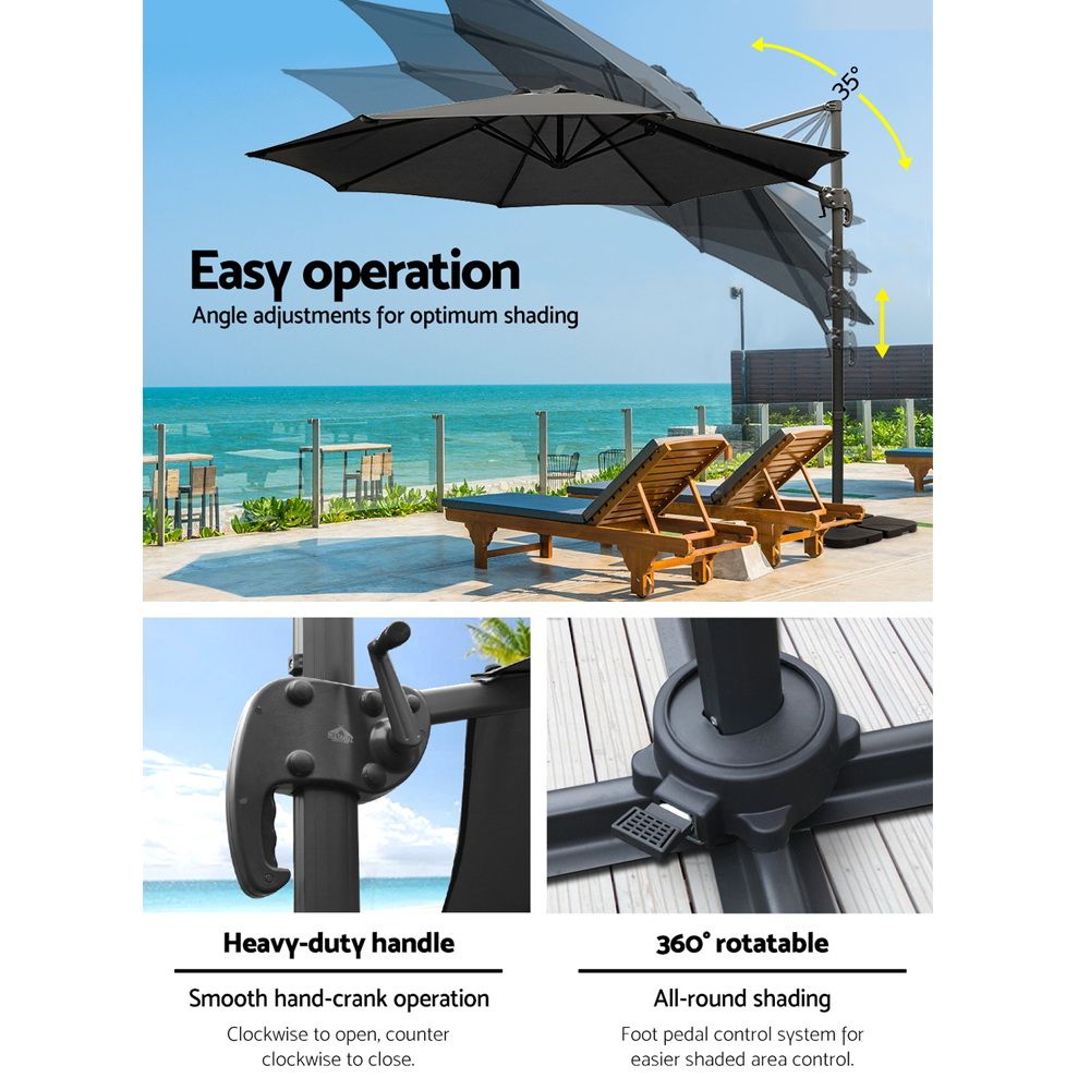 Instahut 3m Outdoor Umbrella w/Base Cantilever Beach Roma 360 Degree Tilt Black โ image 5