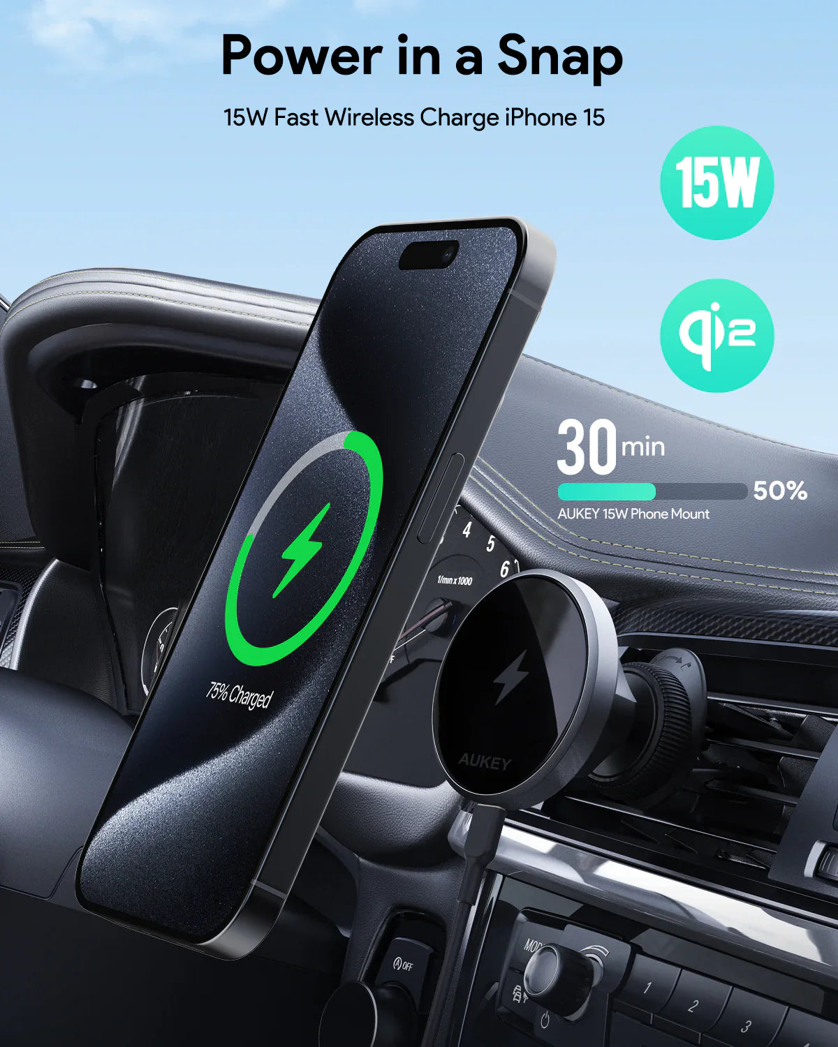 AUKEY MagFusion Dash Qi2 15W Magnetic Wireless Car Charger & Phone Mount – HD-MC13 — image 4