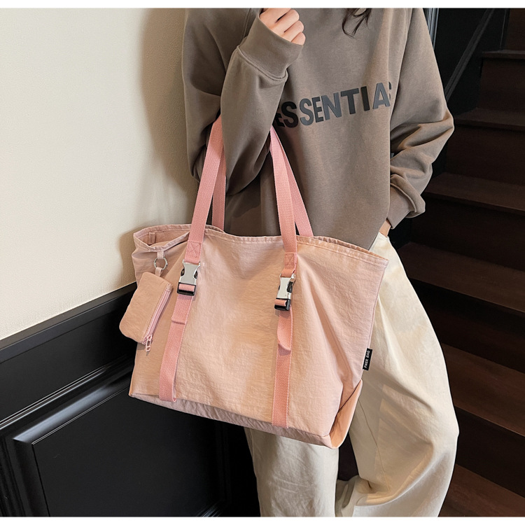 Pink Women's Large Capacity Nylon Tote Bag - Stylish Casual Shoulder with Detachable Pouch โ image 2