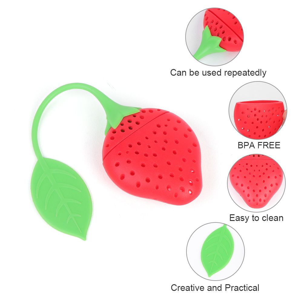 Cute Silicone Tea Infuser Food Grade Strawberry Shape Design Tea Filter Funny Tea Strainer — image 4
