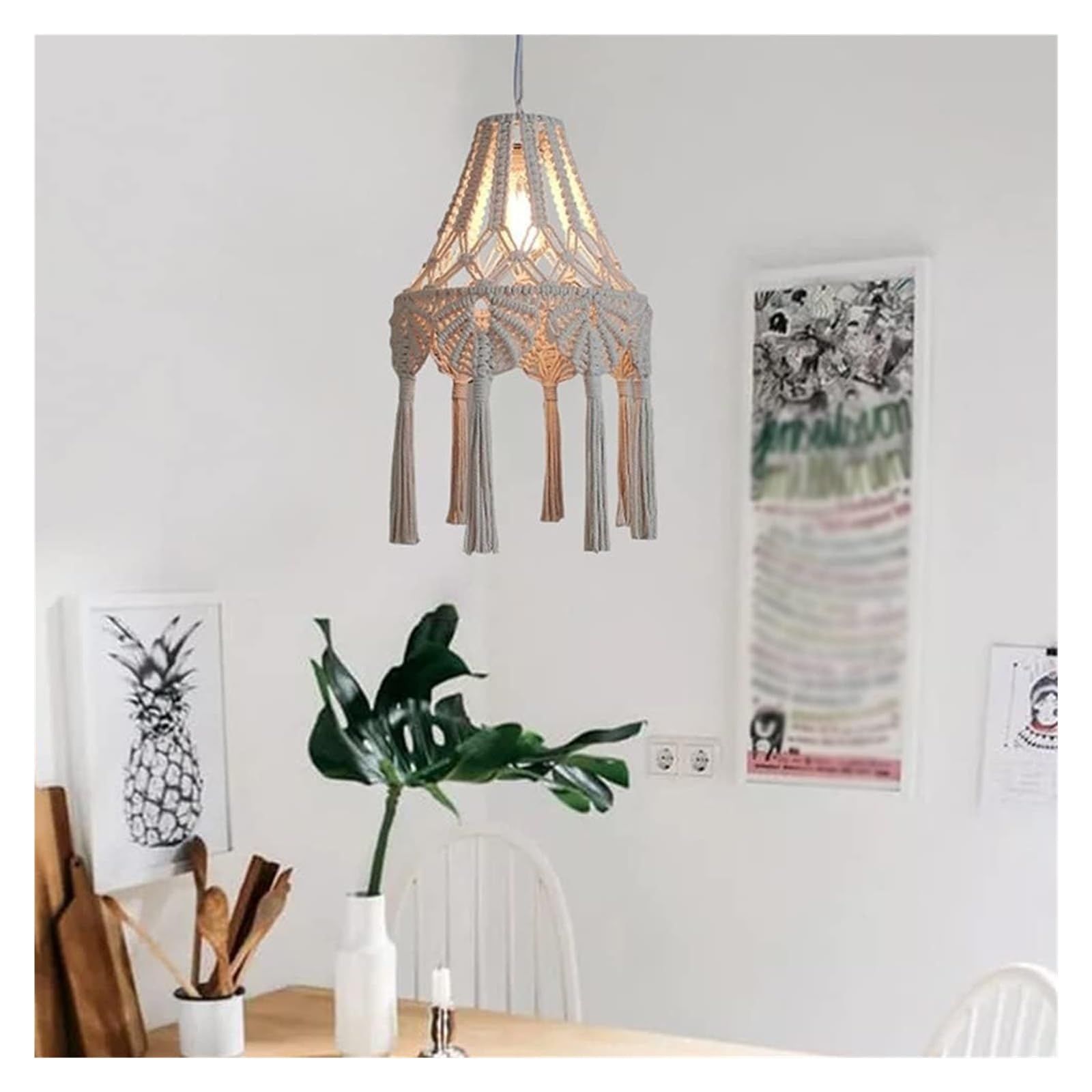 woven cotton rope ceiling lampshade, farmhouse countryside style bedroom living room dining room kitchen pendant light — image 3