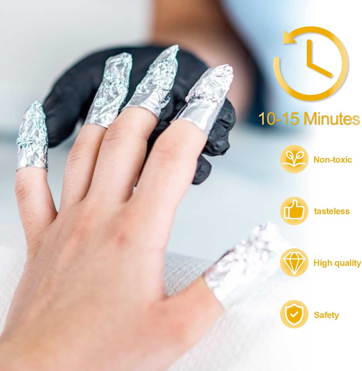 100 foil nail stickers, foil for gel nails, nail foil remover with pre-installed lint-free cotton pads for manicure and pedicure, nail art cleaner โ image 5