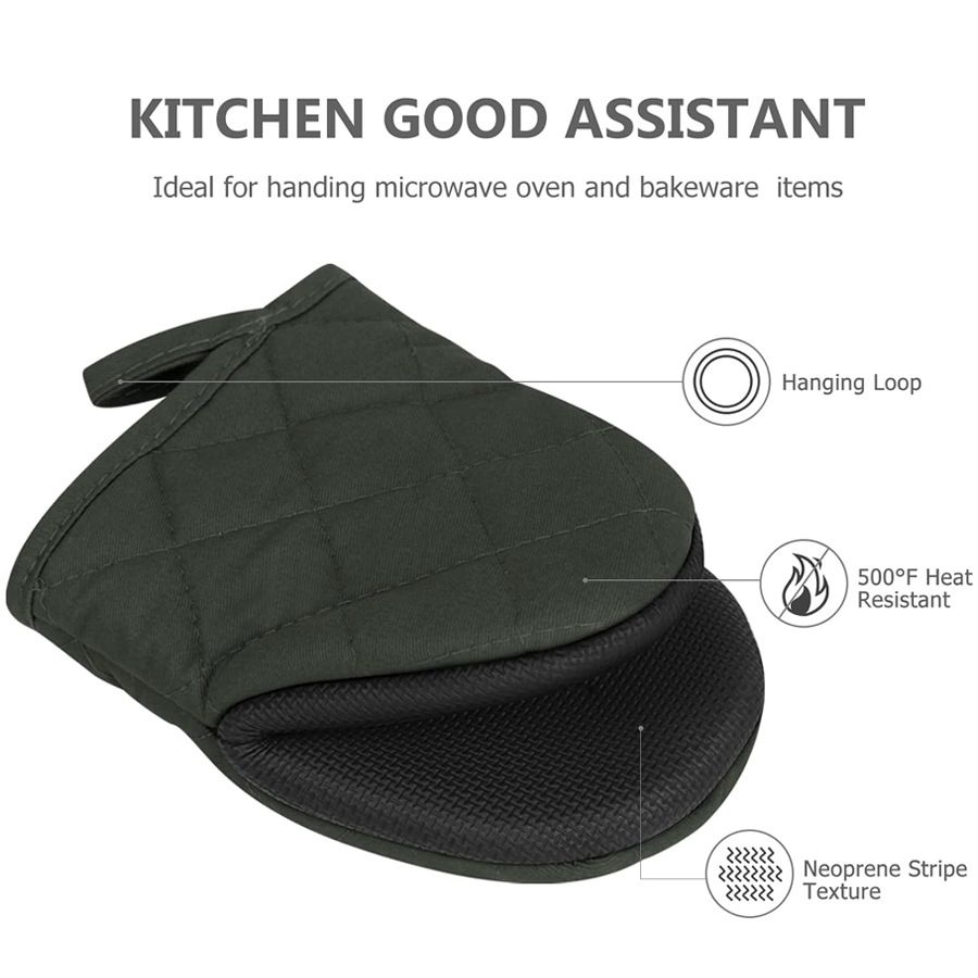 Black Heat Resistant Oven Mitts Set of 2 - Neoprene Cotton Insulated Kitchen Gloves, 500F Heat Protection, Non Slip Silicone Grip for Baking, Cooking โ image 2