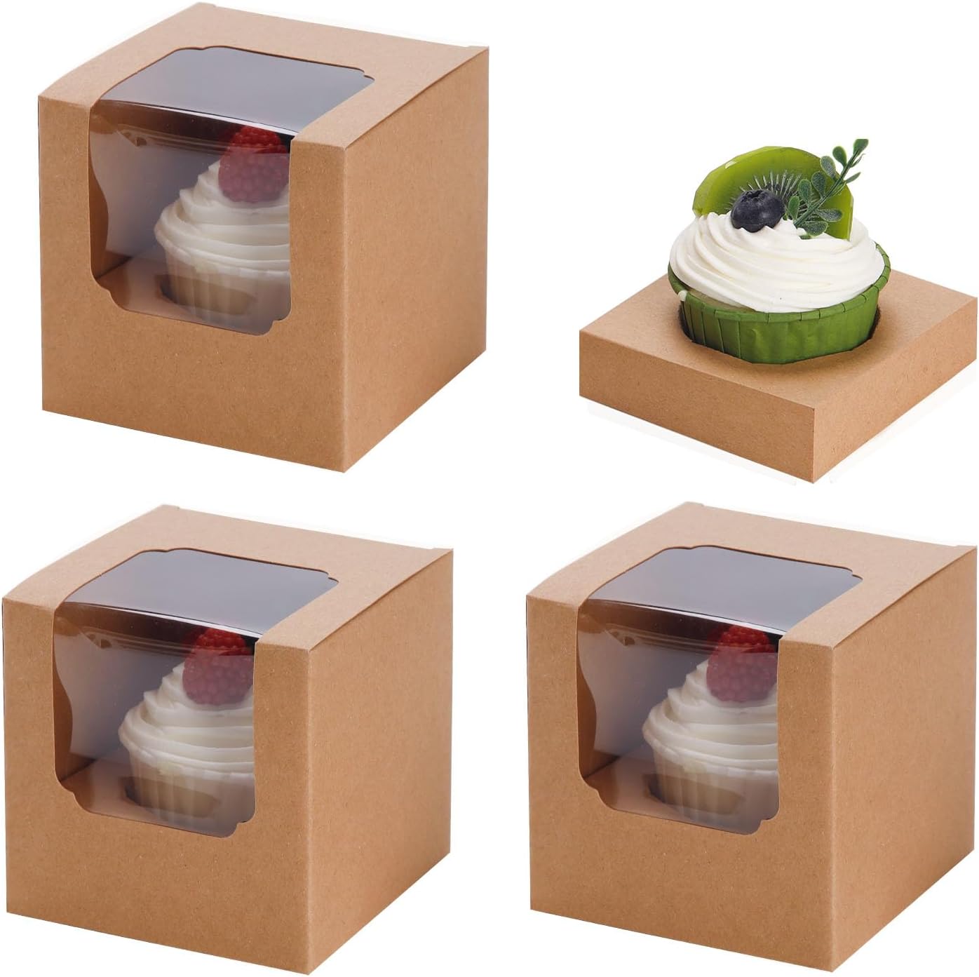 50 Pcs Cupcake Boxes Individual Cupcake Containers Pre-Assembled Single Cupcake Boxes 3.5"x3.5"x3.5" with 50 Pcs Inserts for Cupcakes Muffins Party