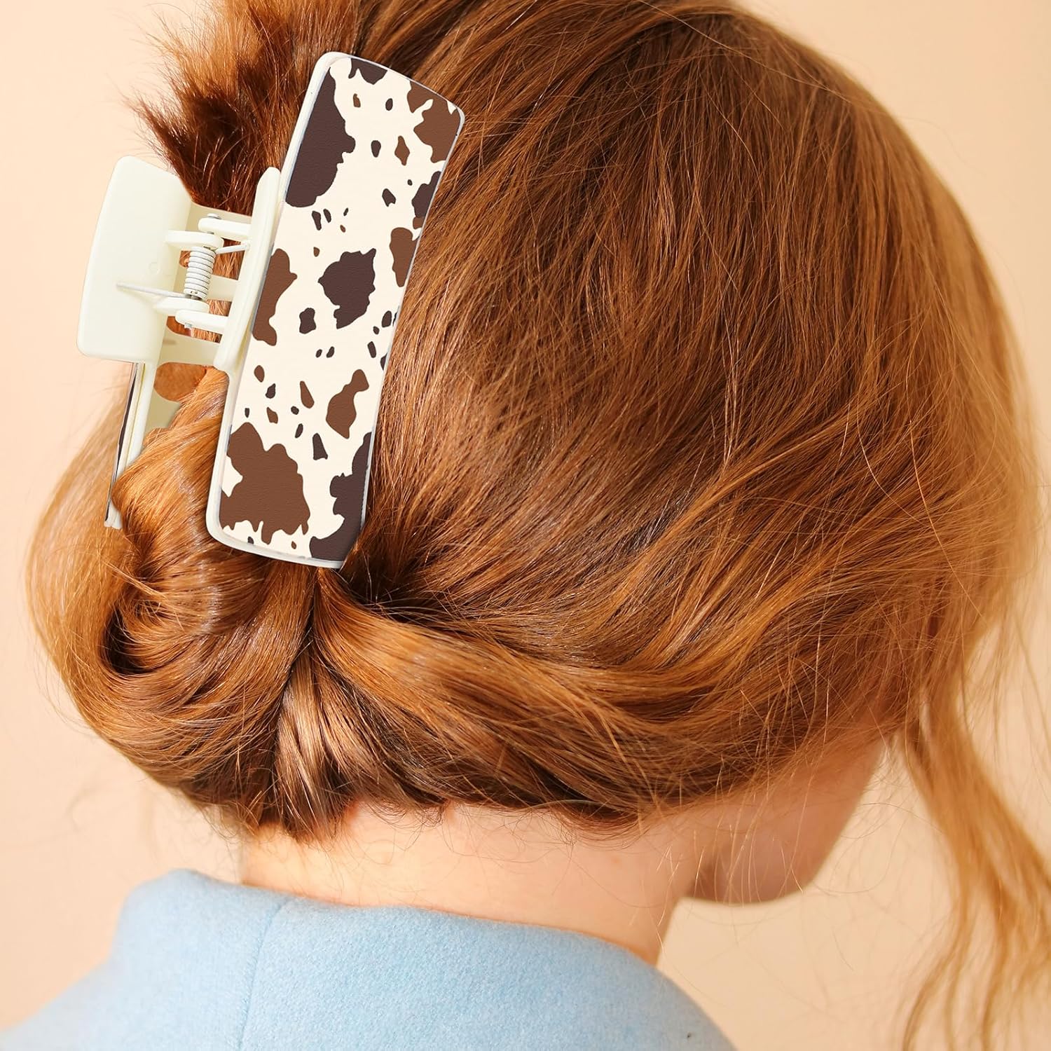 Western Leather Hair Claw Clips Sunflower Floral Square Claw Clips for Hairstyling Southwest Cow Print Cowhide Hair Accessories Large Aesthetic Western Cowgirl β image 2