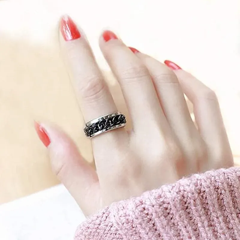 Spinner Rings Mens Womens Fidget Rotating Ring Silver Stainless Steel Size 11 - Silver โ image 4