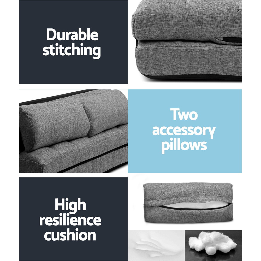 Artiss Floor Lounge Sofa Bed 2-seater Grey Fabric โ image 6