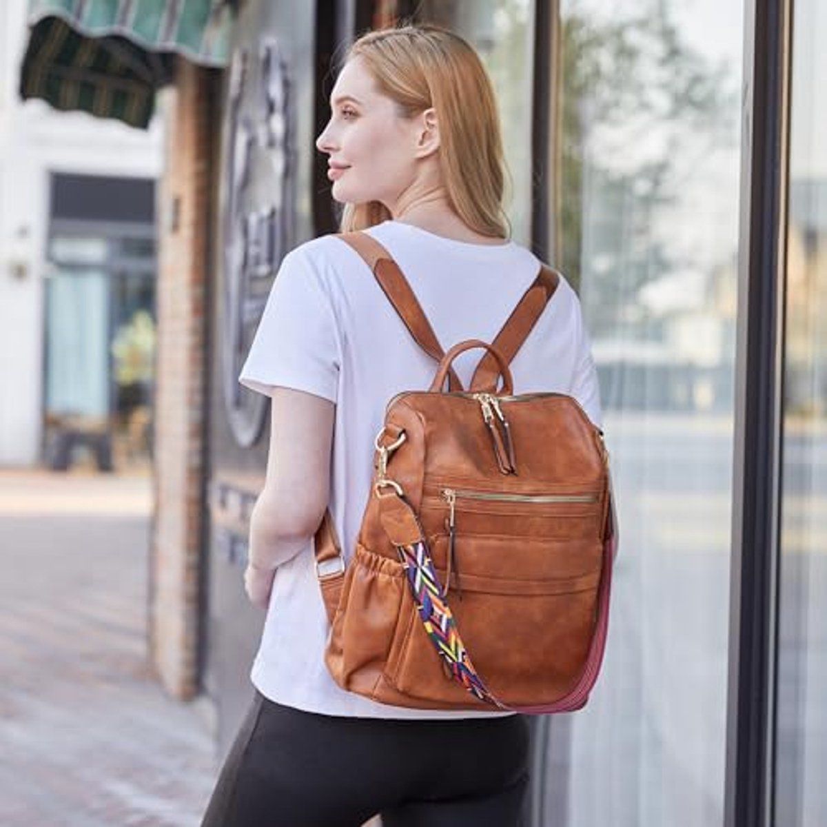 Women's Backpack with Wallet, Fashionable Leather Backpack for Women, Convertible Shoulder Bag for Travel with Colorful Strap โ image 5
