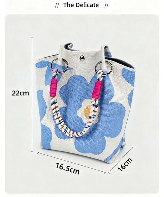Handbags - Vintage Knitted Shoulder Bags - Casual Knitted Bags - Floral Design - Woven Handle Shopper for Daily Outings & Shopping(Blue) — image 2
