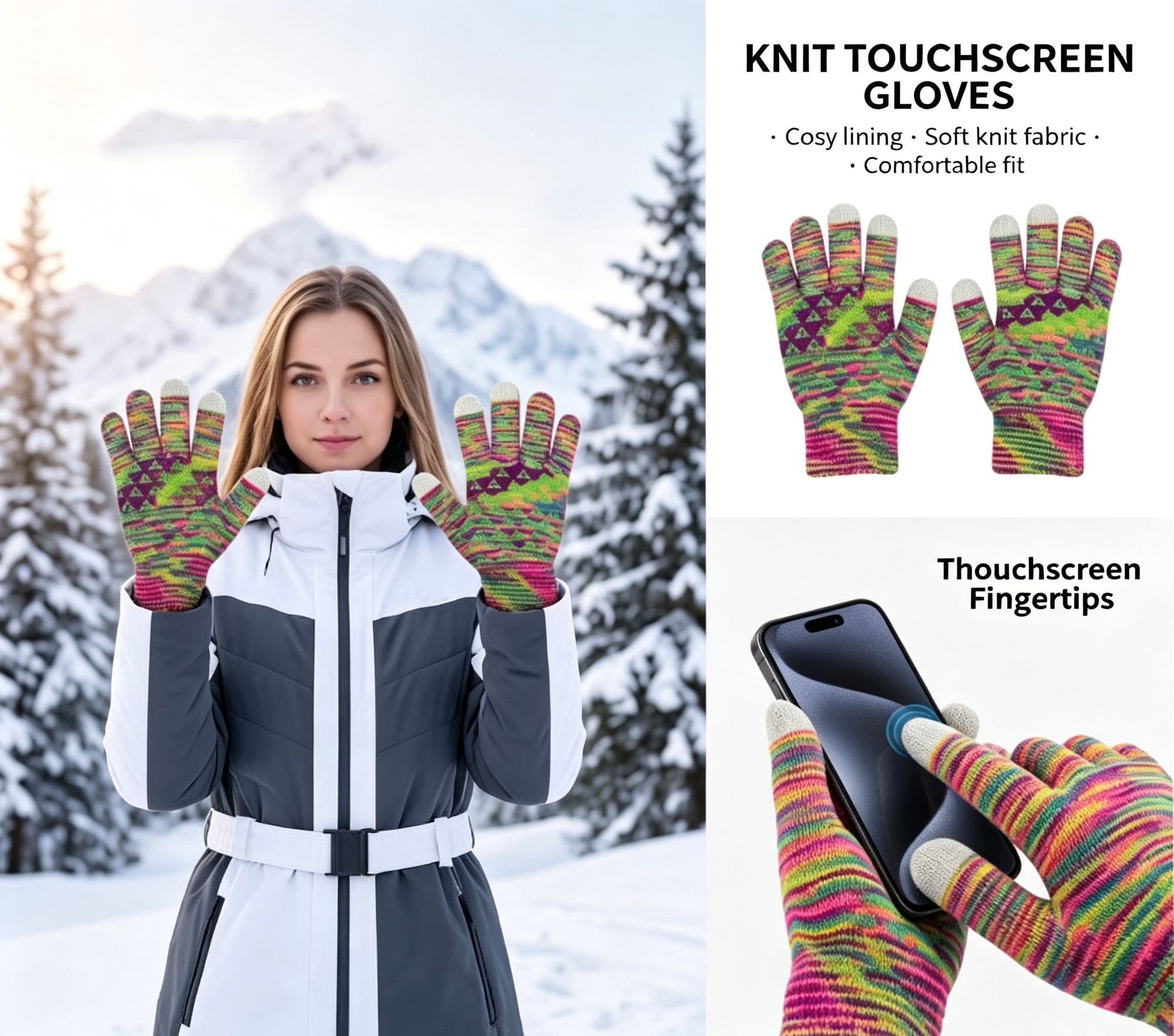 Women Anti‑Slip Touch‑Compatible Outdoor Gloves Flexible Palm Grip for Climbing Motorbike Travel Daily Workout 2 Pcs Light Grey One Size Ideal Christmas Gift — image 3