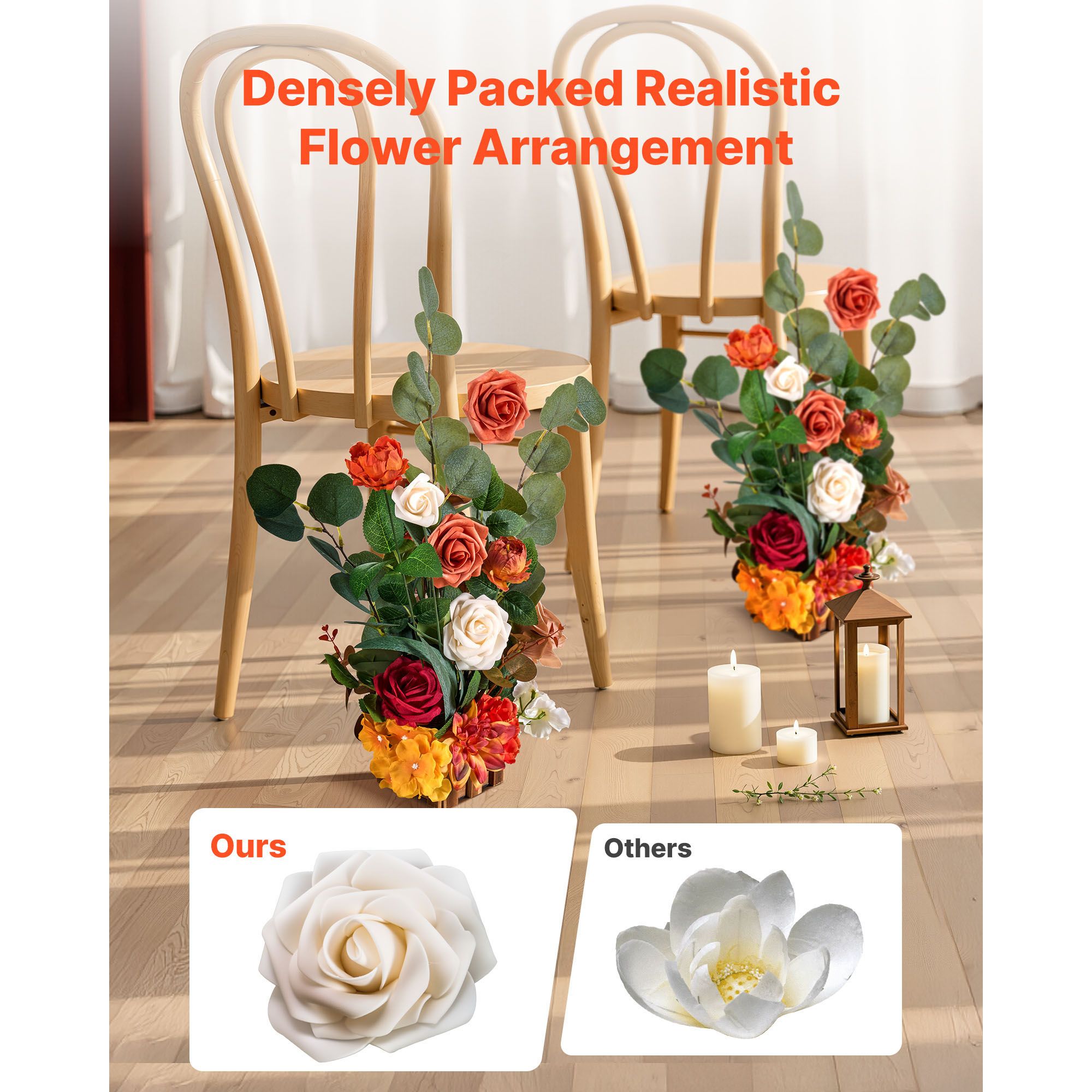 Standing Artificial Flowers Arrangements 4 PCS, 450 mm Tall Faux Flower Decorations for Wedding Aisle Runner Chair, Orange Floral Centerpieces for Ceremony — image 2