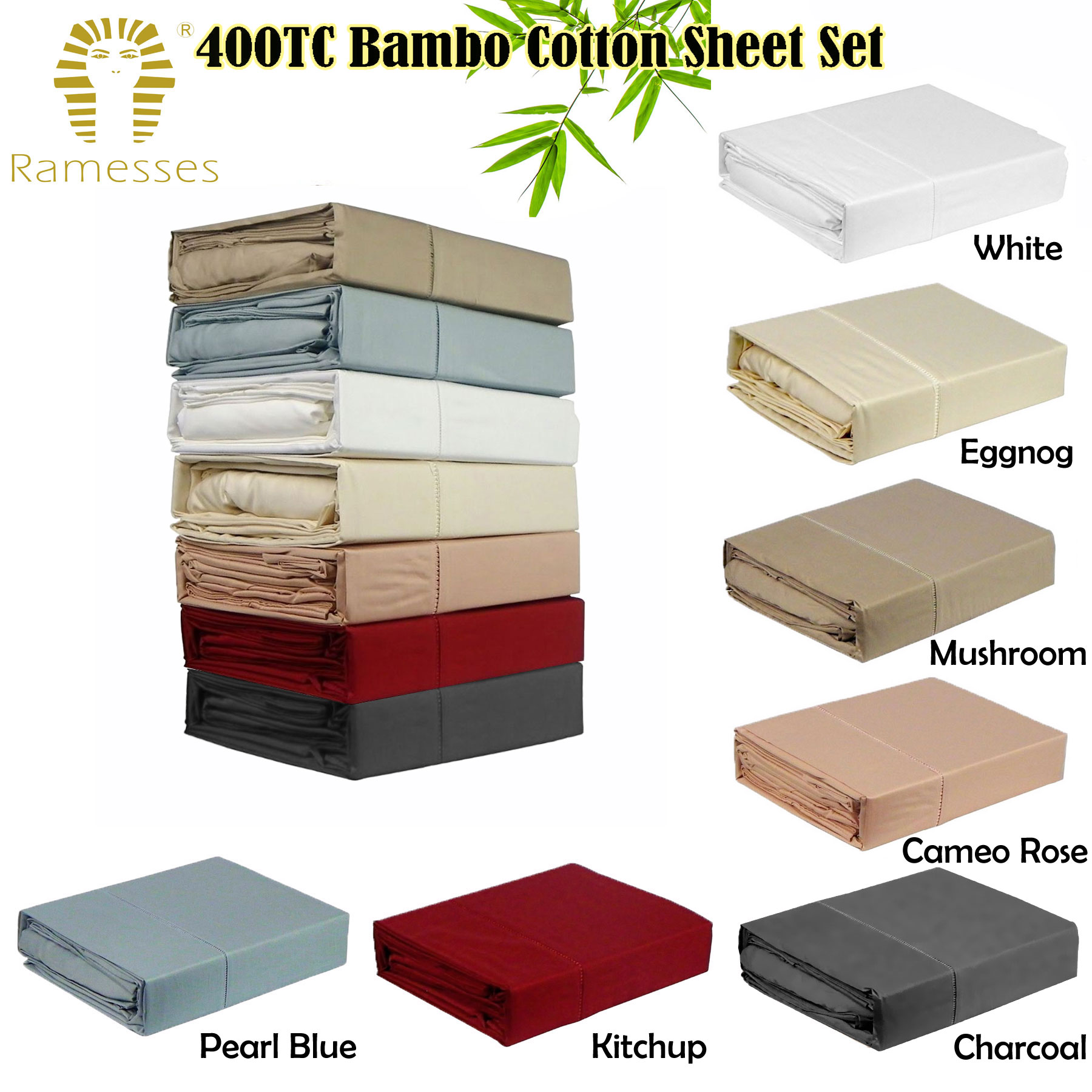 Ramesses 400TC Bamboo/Cotton Sheet Set White QUEEN โ image 2