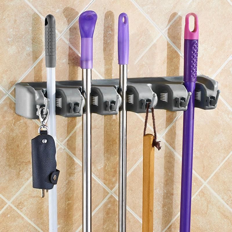 Broom Hanger Mop Holder Wall Mounted Brush Storage Rack Organizer Kitchen Tool - Black โ image 6