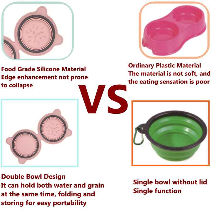 Purple Portable Collapsible Pet Bowl Set - Food-Grade Silicone Double Bowl for Dogs & Cats, Anti-Slip & Easy to Clean — image 5