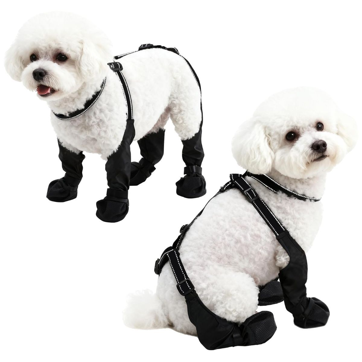 Waterproof Dog Boots for Small/Medium Dogs -Dog Paw Protectors Dog Suspender Boots Anti-Slip Pet Shoes for Outdoor Walking, Reflective Stay-On,Dirt-Proof