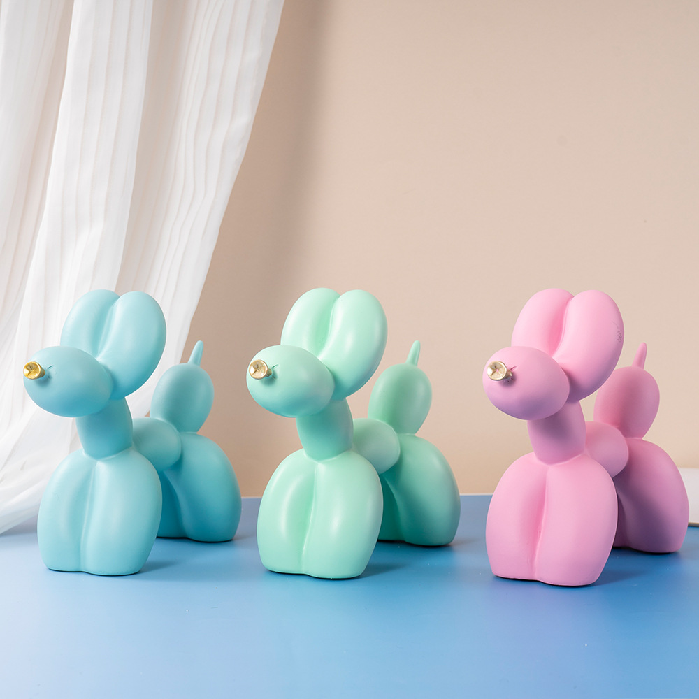 Light Pink Modern Resin Balloon Dog Sculpture - Playful Art Figurine with Golden Snout Accent โ image 4