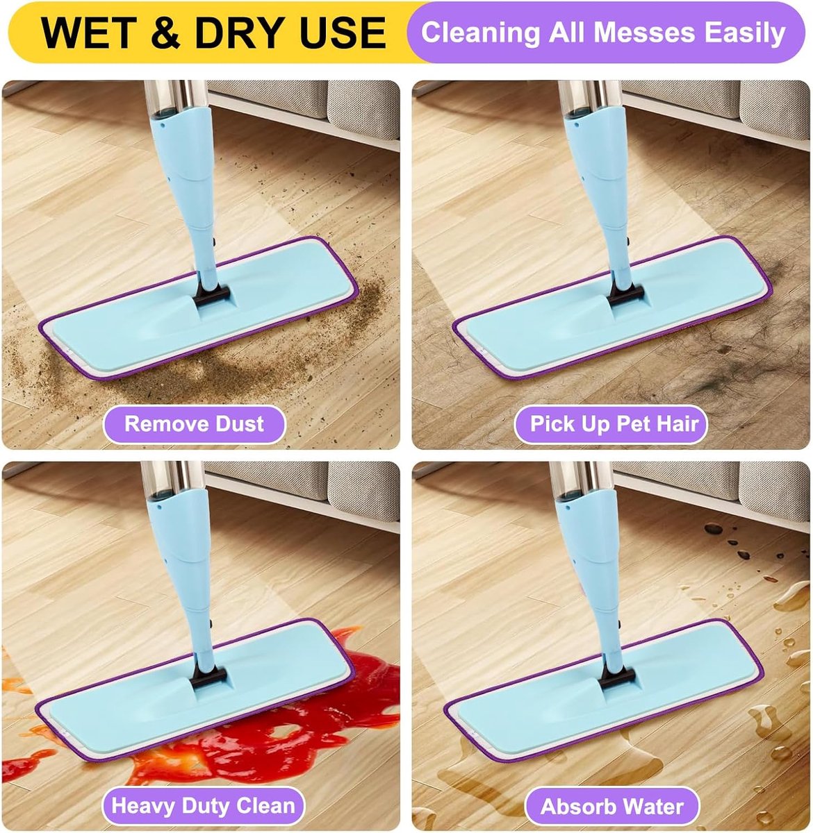 8 Pack 16.5 inch reusable mop pads Microfiber spray mop replacement heads - mop head replacement Suitable for wet/dry mopping compatible with Bona floor care — image 6