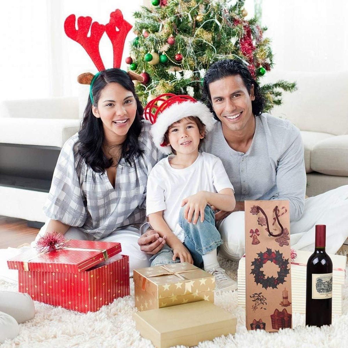 20PCS Christmas Wine Bottle Gift Bags Kraft Paper Red Wine Bag Holiday Set - Christmas Wreath — image 6