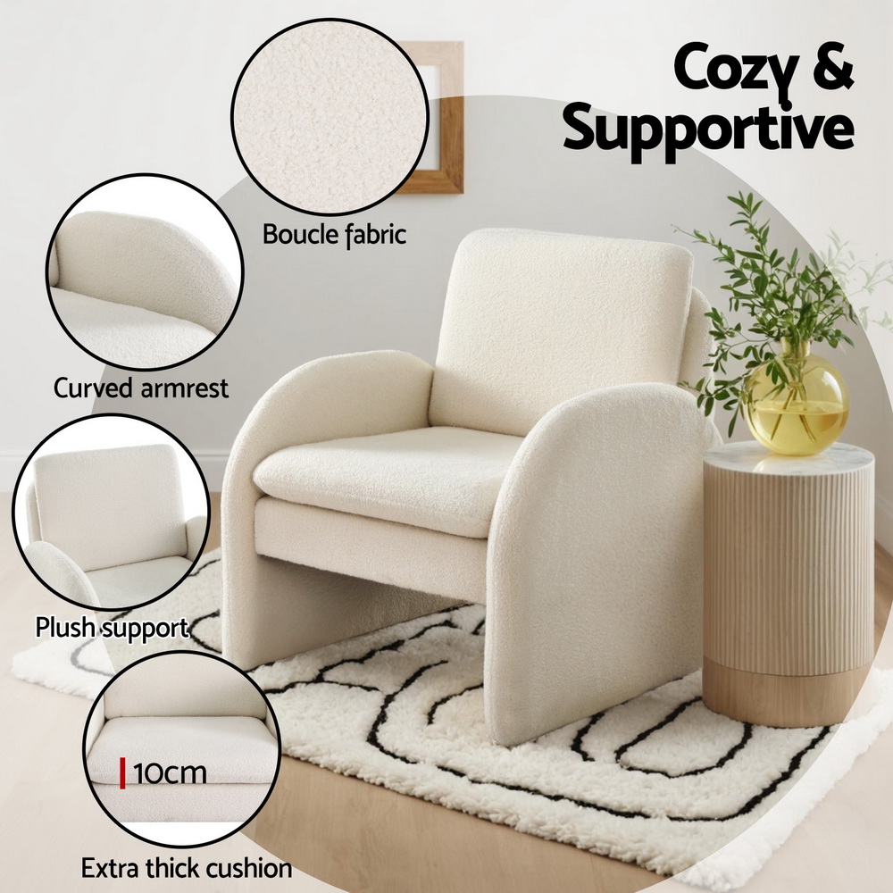 Artiss Armchair Accent Chair Lounge Tub Sofa Couch Curved Arm Seat Boucle White โ image 5
