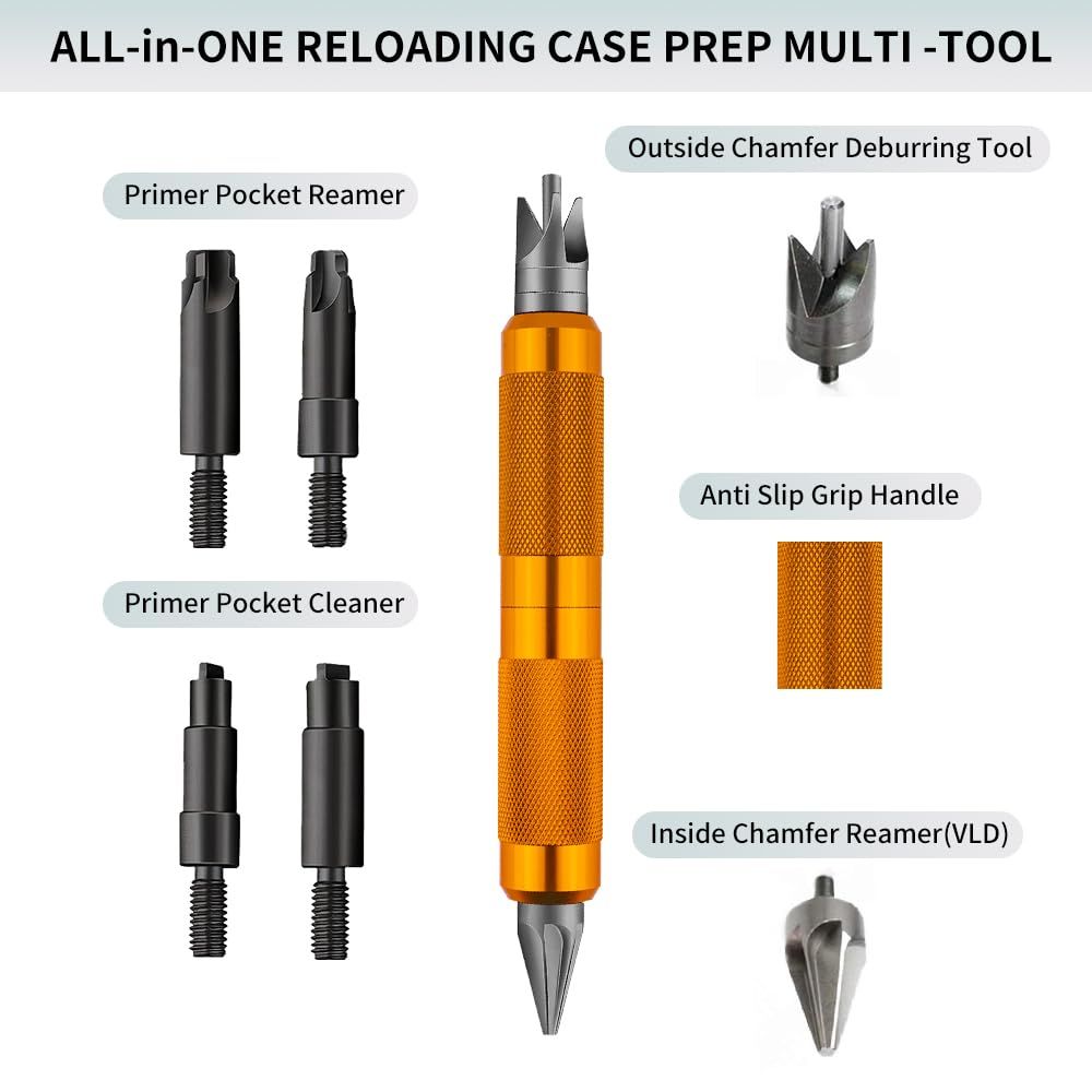 Case Multi-Tool for Case Trimmer, Crafting Case Pocket Cleaner, Reamer and Chamfer -Reloading Tool for .17 to .45 Caliber