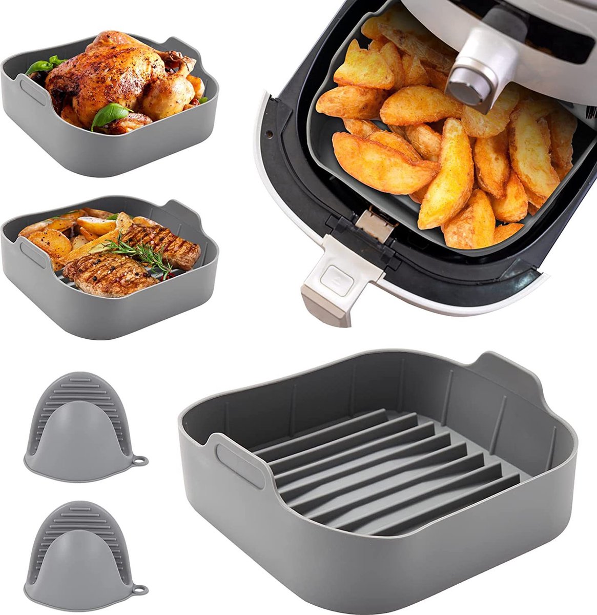Airfryer accessories - Silicone baking dish - Hot air fryer - Baking tins - Baking paper alternative - Basket baking tin - 20 CM - including gloves and oil โ image 6