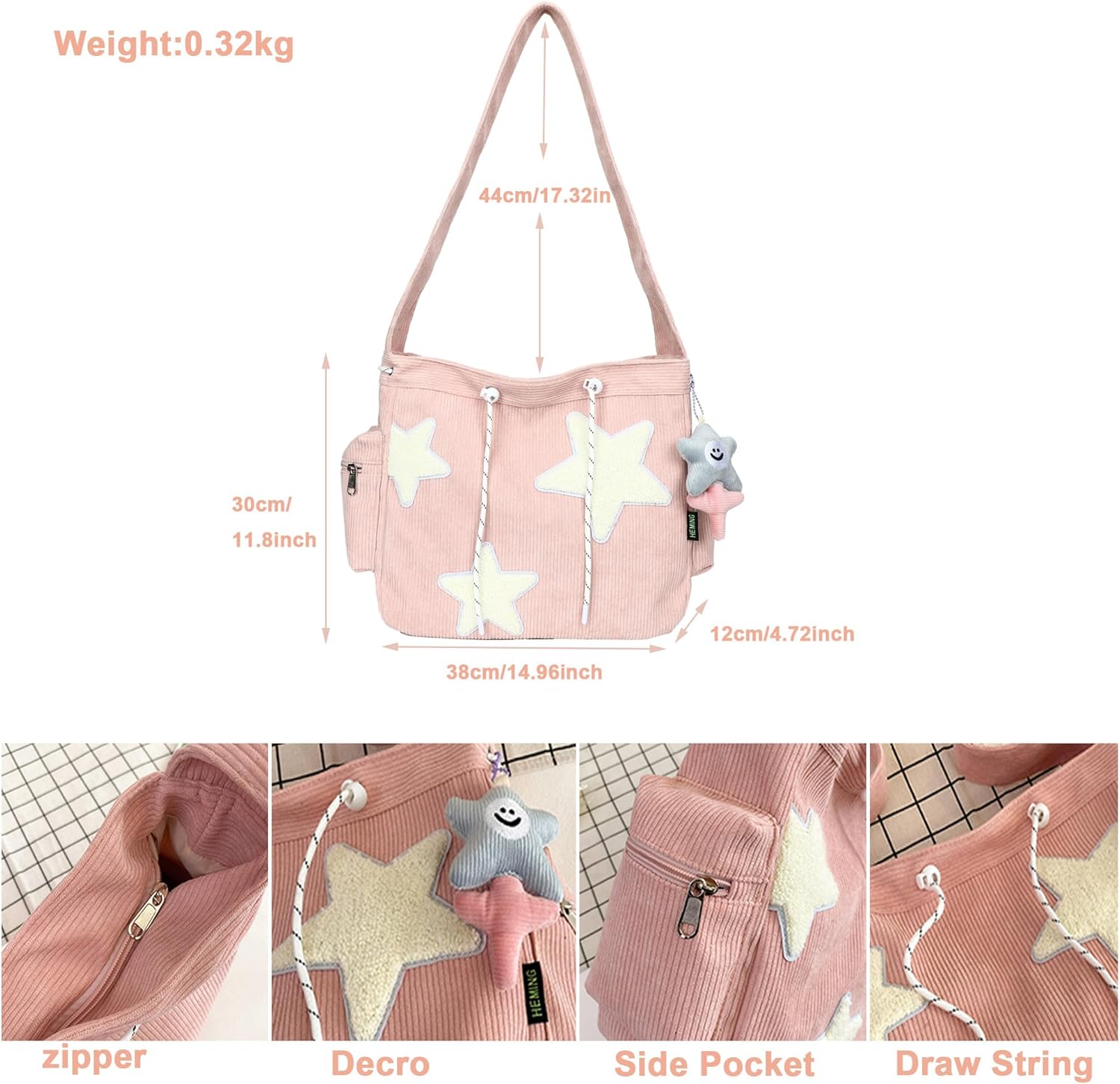 Y2K Corduroy Shoulder Bag Women, Cute Tote Bag Large Crossbody Bag for School Office Work Travel Shopping — image 5