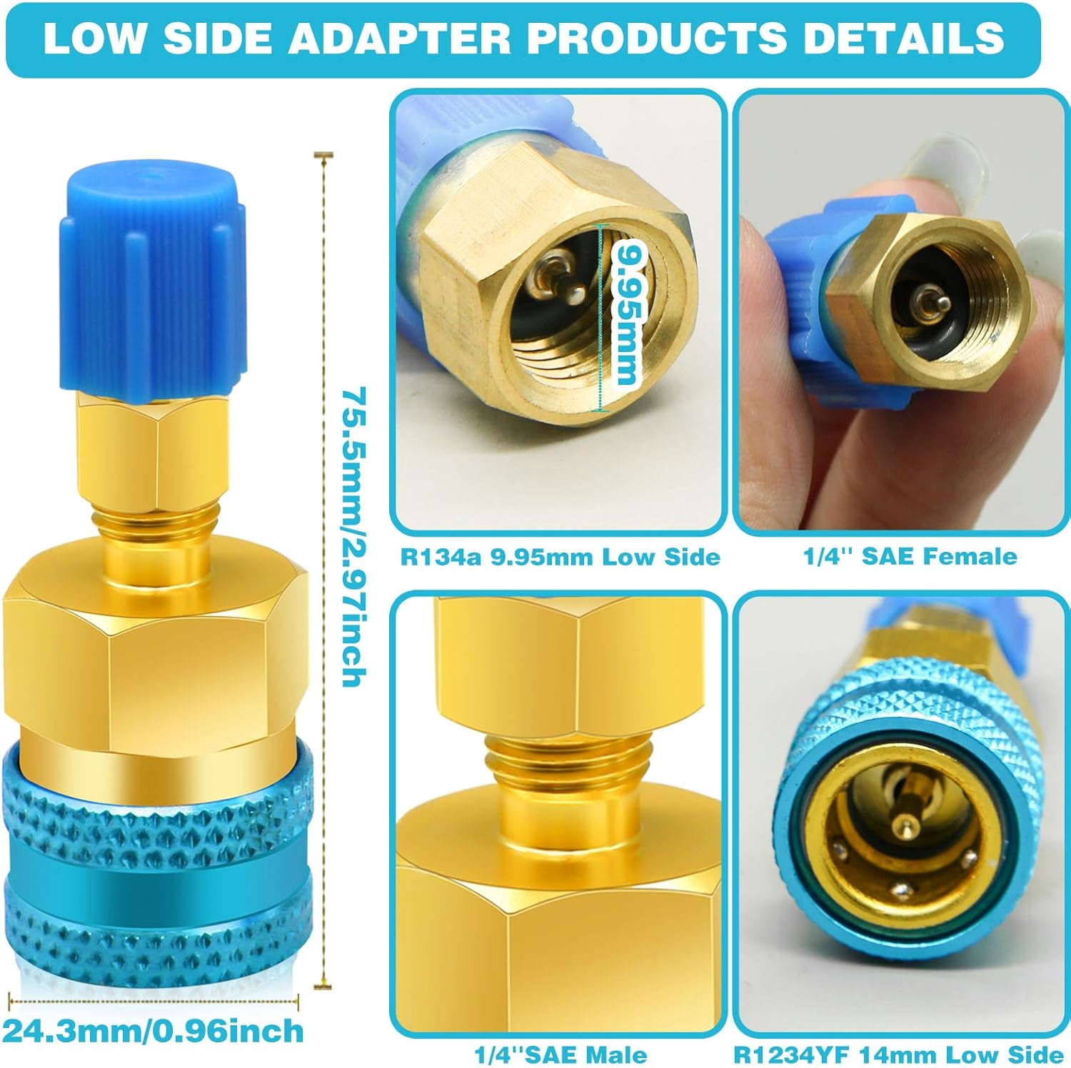 2Pcs R1234yf to R134a Adapter, Quick Couplers Kit R1234yf Refrigerant Recharge Kit, High/Low Side R134a to R1234yf Adapters for R1234yf/R134a Car Ac — image 3