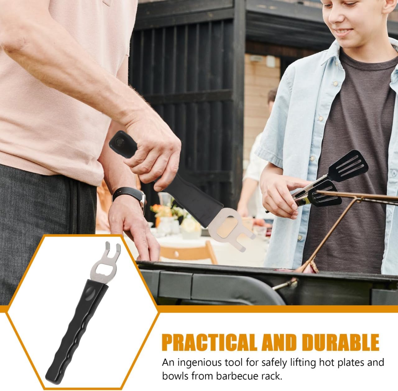 1 Piece Cast Iron & Stainless Steel Grill Lifter Tool - Heavy Duty BBQ Accessory for Safe Grill Movement — image 4