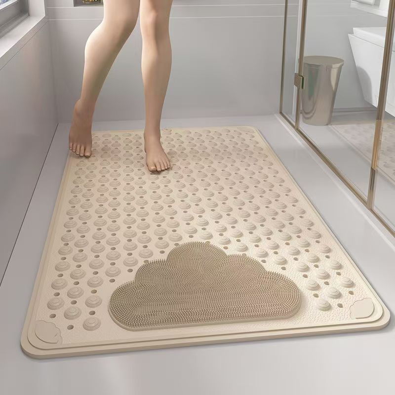 2-Pack Khaki Eco-Friendly Bath Mat with Massage Points - Anti-Slip Suction Cup Safety Bathroom Rug (L Size 86.5 × 53 × 2 CM)