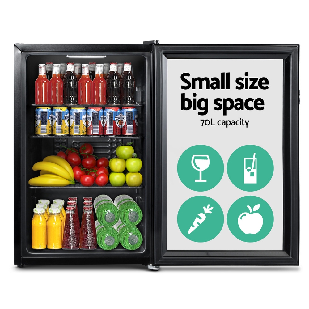 Devanti 70L Bar Fridge Glass Door w/Light Black — image 3