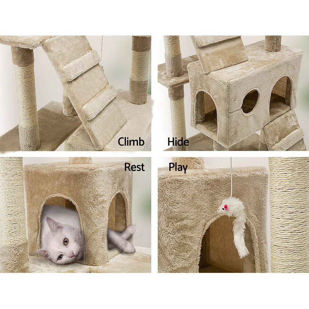 i.Pet Cat Tree 180cm Tower Scratching Post Scratcher Wood Condo House Toys Beige — image 6