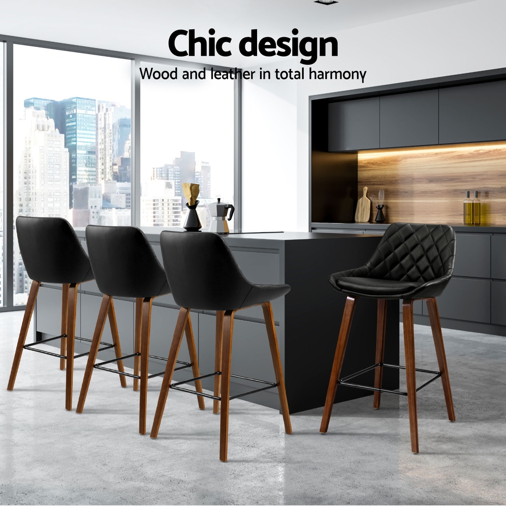 Artiss 4x Bar Stools PU Seat Wooden โ image 4