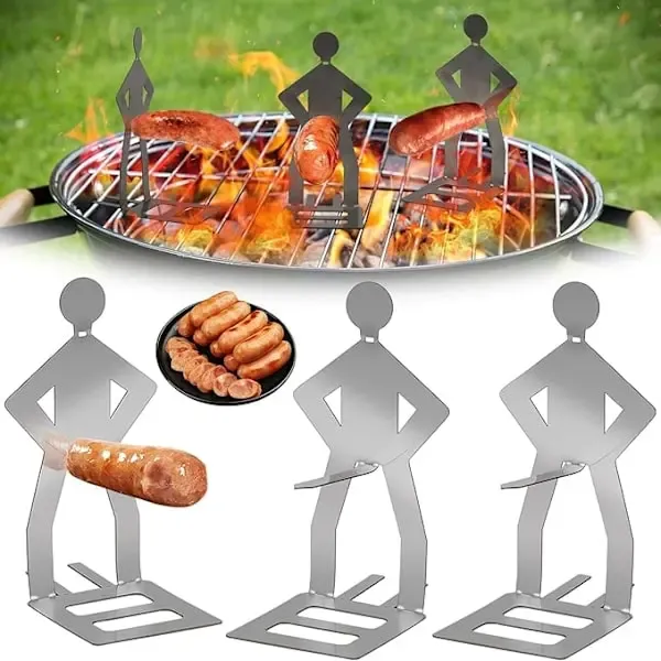 3 Piece Sausage Grill Holder Set, Stainless Steel BBQ Forks for Camping, Picnic and Outdoor Barbecue