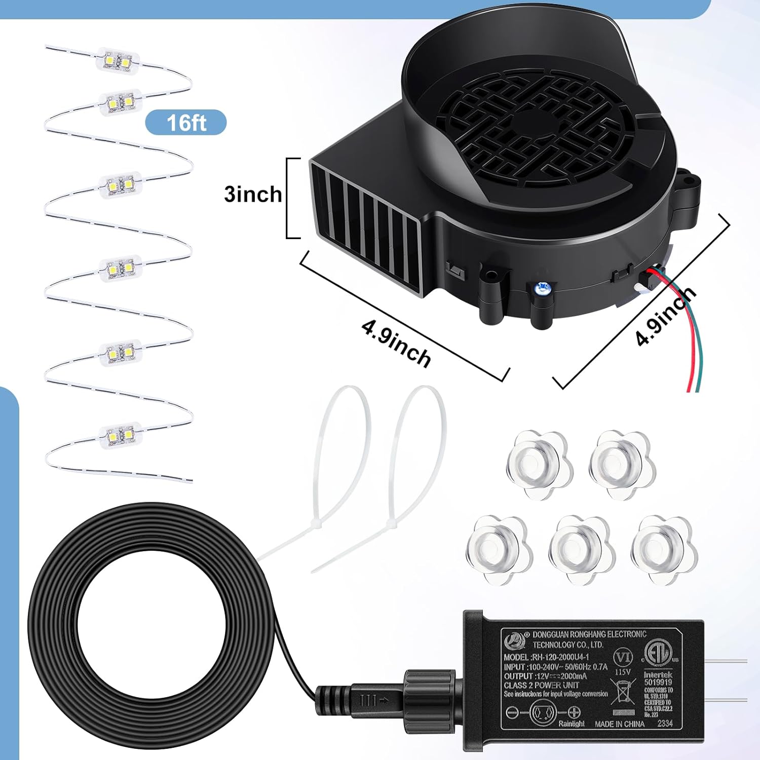 Landhoow Christmas Inflatable Replacement Fan Blower 12v 1.5a Air Blower Fan for Inflatables with 6 Adapter LED Lights Waterproof for Halloween Outdoor Yard — image 2