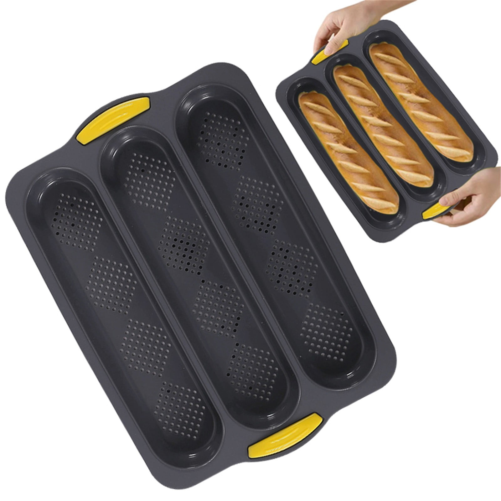 3-Slot French Bread Pan - Non Stick Silicone Baguette Mold for Hoagie, Sub Roll & Hot Dog Buns - Oven Safe Baking Tray with Vent Holes (Beige) Clearance D — image 4